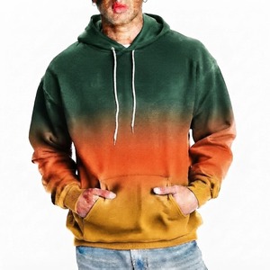 Sweat-shirt à capuche décontracté pour homme, vert, orange et jaune dégradé, en molleton, avec cordon de serrage, poche kangourou, manches longues, coupe ample - Product Image 4