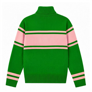 <b>Custom</b> Sorority Sweater Green Pink Turtleneck Sweater Front Embroidered Logo Striped Women's Greek Apparel Knit cardigan - Product Image 2