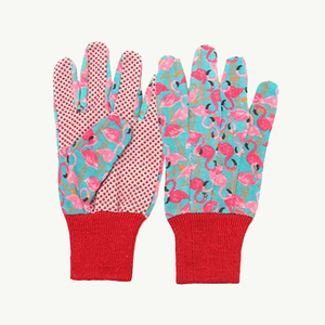 Gants de jardin en cuir imprimé flamant rose avec poignets tricotés, antidérapants, bouts de doigts texturés, imperméables et résistants aux coupures - Product Image 6