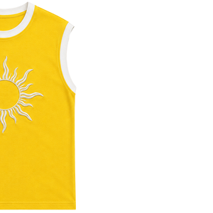 Camiseta sin Mangas Amarilla con Diseño de Sol Bordado en Blanco, Chaleco Casual de Verano para Mujer, Cuello Redondo, Tops de Moda Personalizados OEM - Product Image 4