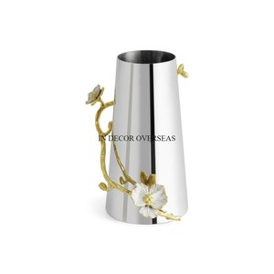 Silver Shiny <b>Polished</b> Antique Fancy Texture Premium Quality Metal Made Flower Vase Home And Office Table Centerpiece Decor - Product Image 2