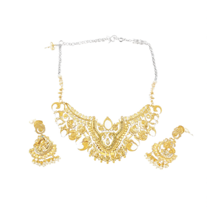 Antique Gold Pearl Bridal Jewelry Set-Rhodium Plated Fine Jewelry Choker - Product Image 2