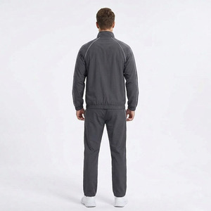 Custom Logo Unisex Dark Grey Tracksuit with White Piping Vintage Style <b>Zip</b>-<b>Up</b> <b>Jacket</b> & Pants Set 100% Polyester Elastic Waist - Product Image 2
