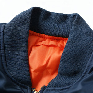 Men's Navy Blue Bomber Jacket Zipper Closure Stand Collar Waterproof Windproof Classic Fit Polyester Material Autumn Wear - Product Image 4
