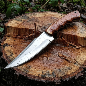 Couteau de chasse et de camping à lame fixe Pasha Enterprises, pointe tombante, acier inoxydable, manche en bois, qualité industrielle, OEM, export - Product Image 1