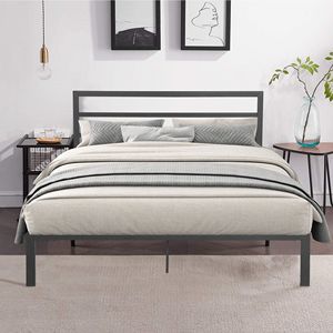 Charcoal Grey <b>Queen</b> <b>Size</b> Metal <b>Bed</b> <b>Frame</b> with Headboard - Product Image 2