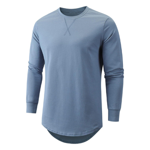 T-shirt Premium 100% Coton à Manches Longues pour Homme, Col Rond, Uni, Coupe Slim, Ourlet Courbé, Couture en V, Grammage Lourd 220 GSM, Vente en Gros - Product Image 4