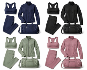 Navy <b>Blue</b> Solid Short 4-Piece Activewear Set Sports <b>Bra</b> Zip Jacket Leggings Duffel Bag Quick Dry & Breathable - Product Image 5