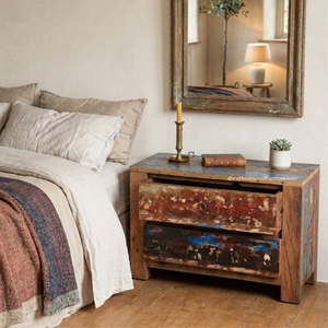 Mesa Consola Rústica de Madera de Teca con 2 Cajones para Sala de Estar, Entrada, Apartamento, Hotel, Muebles para el Hogar, Madera de Barco Reciclada - Product Image 5