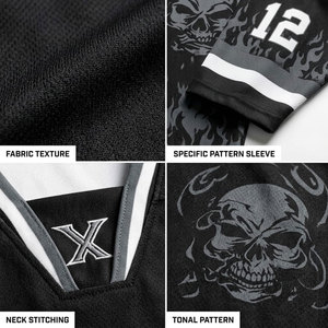 Maillot de hockey sur glace sublimé noir pour homme, manches longues, anti-humidité, coupe classique, uniforme d'équipe adulte - Product Image 6