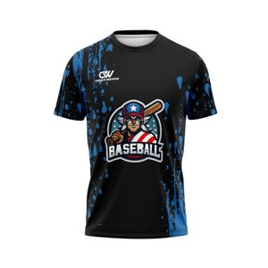 OEM Custom Name Number Sublimation Print Baseball Uniform Crew Neck T-Shirt 100%Polyester Moisture Wicking Jersey Short Sleeve - Product Image 1