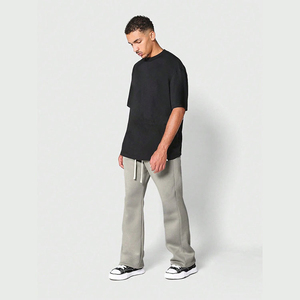 Pantalones de chándal de algodón holgados para hombre, con forro polar grueso, lavado ácido, cintura elástica con cordón, estilo acampanado, personalizables - Product Image 6