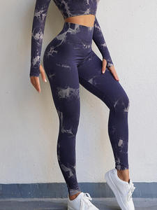 Custom Logo Womens Tie Dye Sports Suit High Waist Hip Lifting Yoga Leggings Set Breathable Tight Fitness Pants Outdoor Workout - Product Image 5