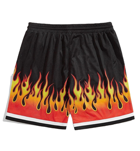 Pantalones Cortos Deportivos de Baloncesto para Hombre, Negros con Estampado de Llamas Amarillas, de Malla, Casuales, con Cintura Elástica, de Secado Rápido, Ecológicos, Transpirables, para Verano y Gimnasio - Product Image 2