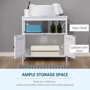 Armadio di stoccaggio bianco sotto il lavandino con le doppie mensole di vanità del bagno come prodotto registrato - Product Image 2