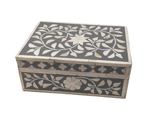 Boîte de rangement moderne en bois d'acacia avec motif floral, meuble de maison naturel et écologique, très tendance, fabriquée en MOP - Product Image 5