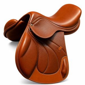 Selle d'équitation anglaise en cuir véritable de qualité supérieure, selle tout usage à contact étroit avec surpiqûres contrastées, équipement équestre - Product Image 1
