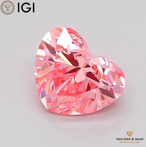 เพชรรูปหัวใจ 1.00 กะรัต สีชมพูแฟนซีสดใส ความสะอาดระดับ VVS2 เพชร CVD ผลิตในห้องปฏิบัติการ พร้อมใบรับรอง IGI สำหรับออกแบบแหวนขอแต่งงาน - Product Image 1