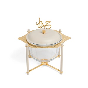Plato de Vidrio para Servir Alimentos con Acabado Dorado de Primera Calidad, Estilo Árabe, con Base de Metal Dorado, Tazón Decorativo para Hospitalidad en Ramadán - Product Image 2