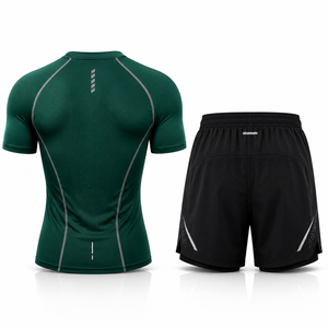 Ensemble de vêtements de sport pour homme, t-shirt de course, short athlétique, ensemble de gym, entraînement physique, léger, respirant, uni, été - Product Image 2