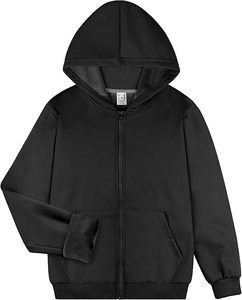 Men's <b>Black</b> <b>Zip</b>-<b>Up</b> <b>Hoodie</b> Solid Color Cotton Fleece Breathable Casual Hooded Sweatshirt Regular Fit 420g Autumn Winter Wear - Product Image 1
