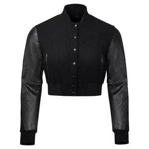 เสื้อแจ็คเก็ตบอมเบอร์แบบสั่งทำพิเศษ รุ่นเรกูลาร์ สำหรับทุกเพศ ใส่ได้ในฤดูหนาว ตกแต่งด้วยผ้าปะติดปะต่อ คอตั้ง ลายวัว ตัวเสื้อทำจากผ้าขนสัตว์ แขนเสื้อทำจากหนัง - Product Image 4