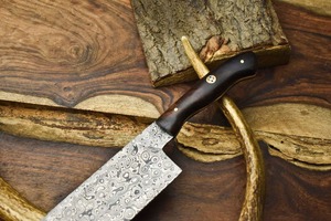 Cuchillo de caza hecho a mano de acero de Damasco, hoja con punta curva, mango de madera, cuchillo de 13 pulgadas con filo biselado afilado. - Product Image 3