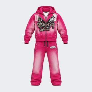 Conjunto Deportivo Unisex al por Mayor, Nueva Colección, Sudadera con Cremallera Completa y Pantalones, Diseño con Estampado de Nubes y Letras, Corte Regular Informal, Material de Poliéster - Product Image 2