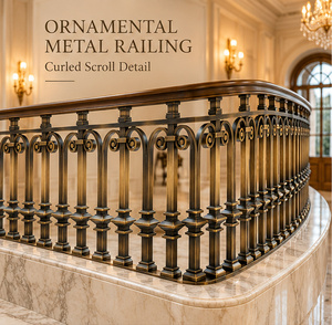 Barandilla Clásica de Bronce con Motivos de Espiral Rizado, Collares Escalonados y Pasamanos Decorativos para Escaleras - Product Image 1