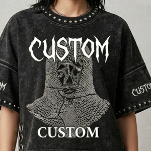 เสื้อยืดครอปพิมพ์ลายโลโก้ประดับคริสตัลสุดเทรนดี้ ผ้าฝ้าย 100% ทรงหลวมไหล่ตก สไตล์สตรีทแวร์ ใส่ได้ทั้งชายและหญิง - Product Image 4