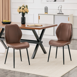 Set di 4 Sedie da Pranzo di Lusso in Pelle PU, Colore Marrone Caffè con Gambe in Metallo Nero, Disponibili in Diversi Colori - Product Image 1