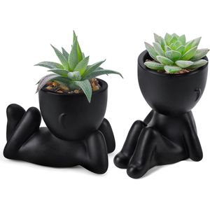 Set di 2 Piante Succulente Artificiali Nere per Decorazione Estetica da Interni, per Scrivania Ufficio, Casa, Stanza, Bagno, Vasi e Fioriere - Product Image 1