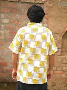 เสื้อเชิ้ตผ้าฝ้ายทำมือสำหรับผู้ชาย แขนสั้น สวมใส่สบาย ทรงหลวม พิมพ์ลายบล็อกแบบดั้งเดิม เสื้อผ้าพื้นเมืองสำหรับผู้ชาย - Product Image 3