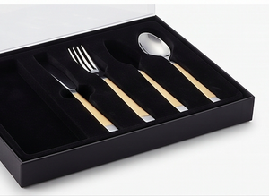 Ensemble de couverts modernes en acier inoxydable avec poignée dorée, finition miroir, passe au lave-vaisselle, vaisselle de mariage, 4 pièces - Product Image 6