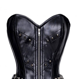 Corset en cuir PU pour femme avec fermeture éclair et décoration à rivets, maintien ferme pour adultes - Product Image 3
