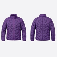 Blouson matelassé tendance motif toile d'araignée pour homme, noir brillant, manteau d'hiver, streetwear Y2K, vente en gros personnalisée, blousons matelassés pour homme