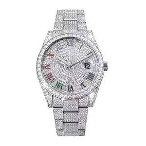 Montre pour homme en or rose avec cadran romain, entièrement sertie de diamants Moissanite, mouvement automatique 22 carats, fabriquée à la main par un exportateur indien. - Product Image 5