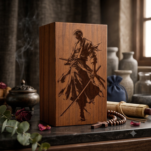Urna Funeraria Ecológica de Madera con Diseño de Guerrero para Cenizas de Cremación Humana, Decoración Funeraria Budista, Capacidad de 200 Pulgadas Cúbicas - Product Image 3