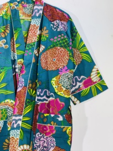 Bata Kimono de Algodón con Estampado Floral Multicolor |   Albornoz largo tipo lounge |   Ropa Casual para Mujer - Product Image 4