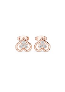 Pendientes de Oro Sólido de 9K con Diamantes en Forma de Corazón, Tono Oro Rosa, Engaste de Tres Piedras, Joyería para Mujer, Regalo, para Fiestas - Product Image 4