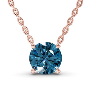 Lujoso Anillo de 1/2 Ct. Tw. Collar Solitario de Diamante Azul Real Cultivado en Laboratorio, Corte Redondo, Oro de 10k, Estilo Único, Certificado GRA - Product Image 1