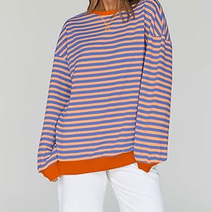 Sudadera Oversize para Mujer, Otoño 2026, Cuello Redondo, Rayas, Manga Larga, Sudadera con Capucha, Top Bonito, Atuendo Casual, Cómodo y Acogedor - Product Image 2