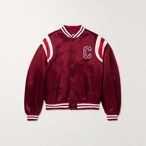 Chaqueta Varsity Azul con Letra C en Relieve, Bloques de Color Rojo y Blanco, Cuello Acanalado, Botones a Presión, Chaqueta Bomber Deportiva de Satén para Hombre - Product Image 5