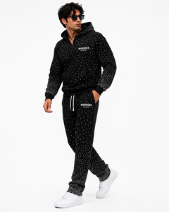 Custom Logo Rhinestone Eco-Friendly Solid Breathable Unisex Hoodie Sweatpants <b>Set</b> 100% Organic Cotton Regular Fit 2-in-1 Plus - Product Image 4