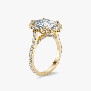 Anillo de Compromiso de Oro Amarillo de 14K con Diamante Cultivado en Laboratorio de 3.5 Quilates, Corte Brillante, Halo Floral, Engaste de Puntas, Personalizado - Product Image 1