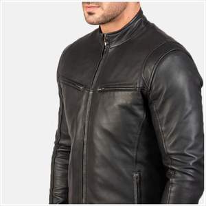 Veste en cuir de qualité supérieure pour hommes, fermeture éclair intégrale, poches latérales, vêtements d'extérieur d'hiver, imperméable et coupe-vent - Product Image 4