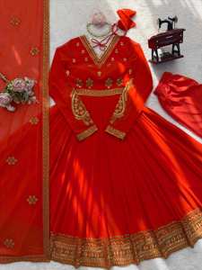Vestido kurta tradicional de seda hasta el suelo, de secado rápido, corte holgado, para fiestas, bodas, Diwali, informal, para todas las estaciones, para mujer. - Product Image 1