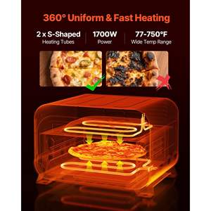 Horno de pizza eléctrico para interiores, resistente al agua, 12 pulgadas, IPX4, Combo para freír aire, Control de perilla inteligente, 8 preajustes, 750 °F, Temperatura máxima, encimera para pizza - Product Image 4