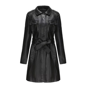 Collar Fly Solid Color Long Sleeve Loose Casual Fashion PU <b>Leather</b> - Product Image 4