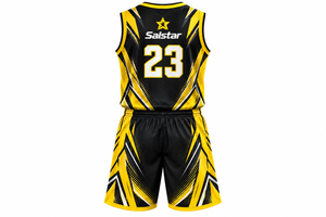 Ensemble d'uniformes de basketball personnalisés par sublimation pour hommes, maillot et short de basketball réversibles noir et jaune, vêtements de sport d'équipe personnalisés - Product Image 2